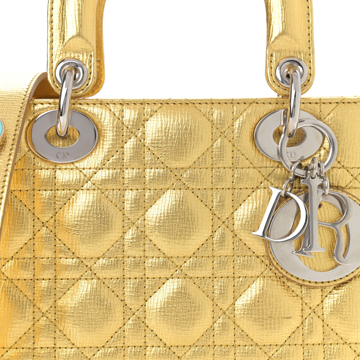 Christian Dior Metallic Grained Calfskin Cannage Small Lucky Badges My Lady Dior Gold 11 of 11