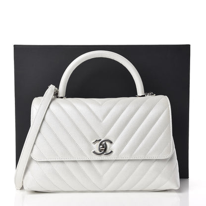 Chanel Iridescent Caviar Chevron Quilted Small Coco Handle Flap White 11 of 11