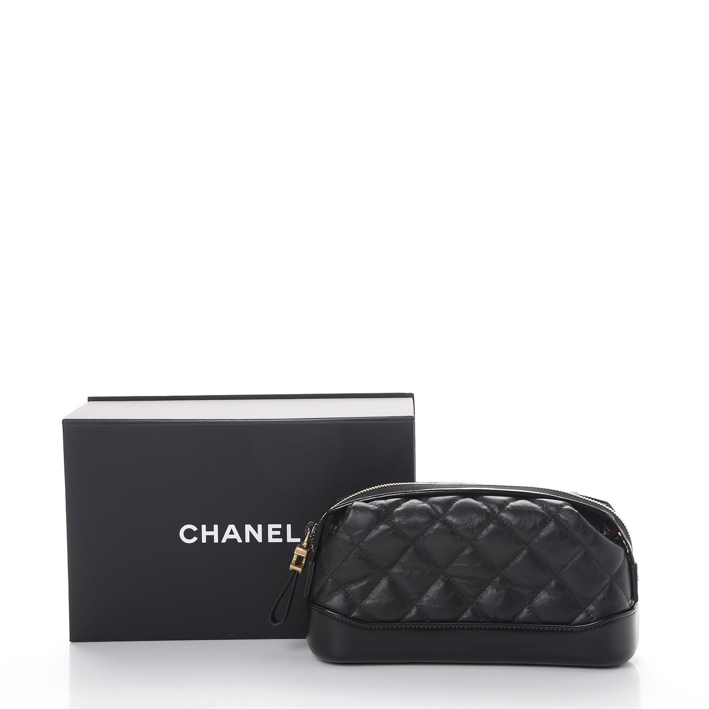 Aged Calfskin Quilted Gabrielle Classic Pouch Black