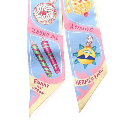 Hermes Silk Funny Ice Cream Twilly Bleu Ciel Rose Bonbon 2 of 4