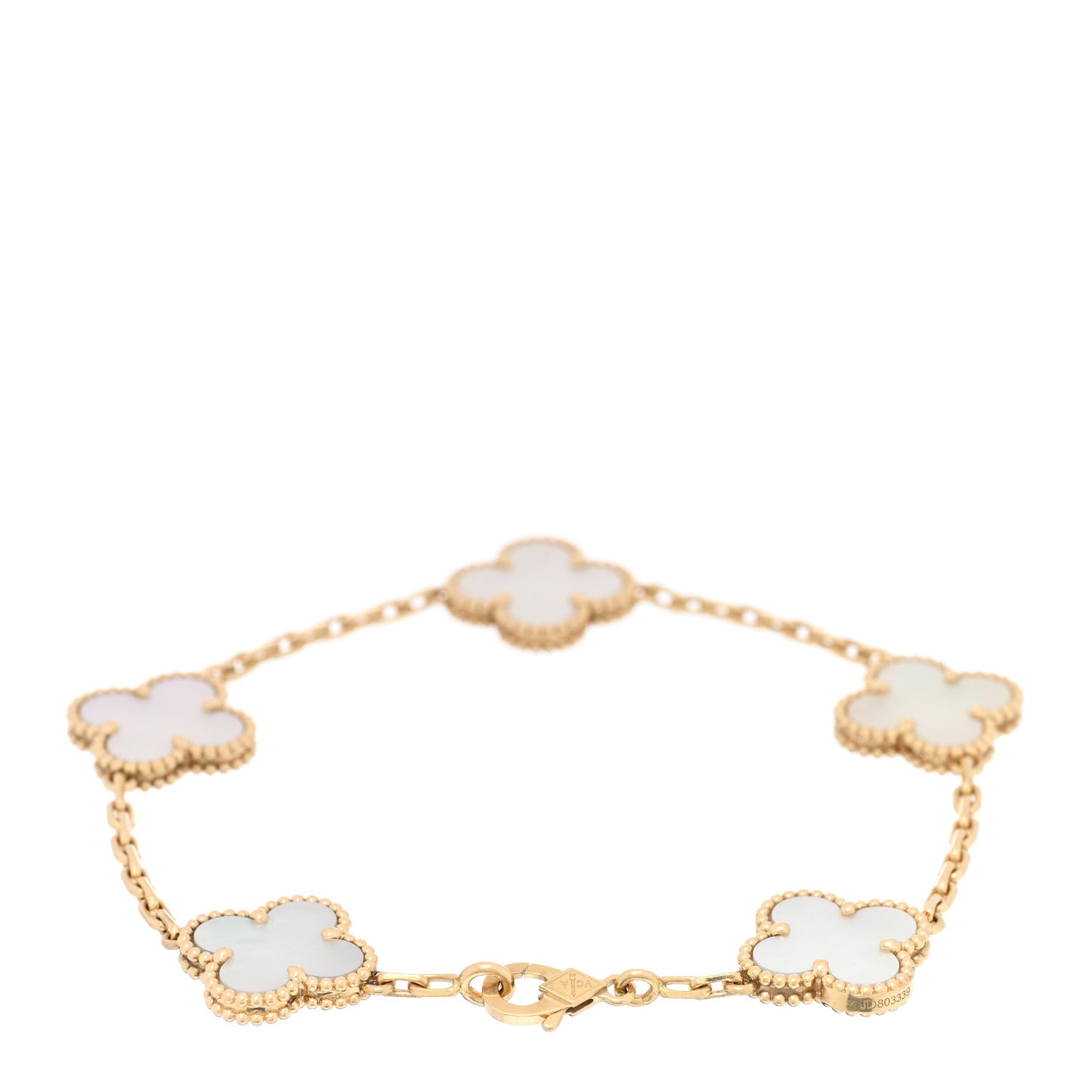 18K Yellow Gold Mother of Pearl 5 Motifs Vintage Alhambra Bracelet