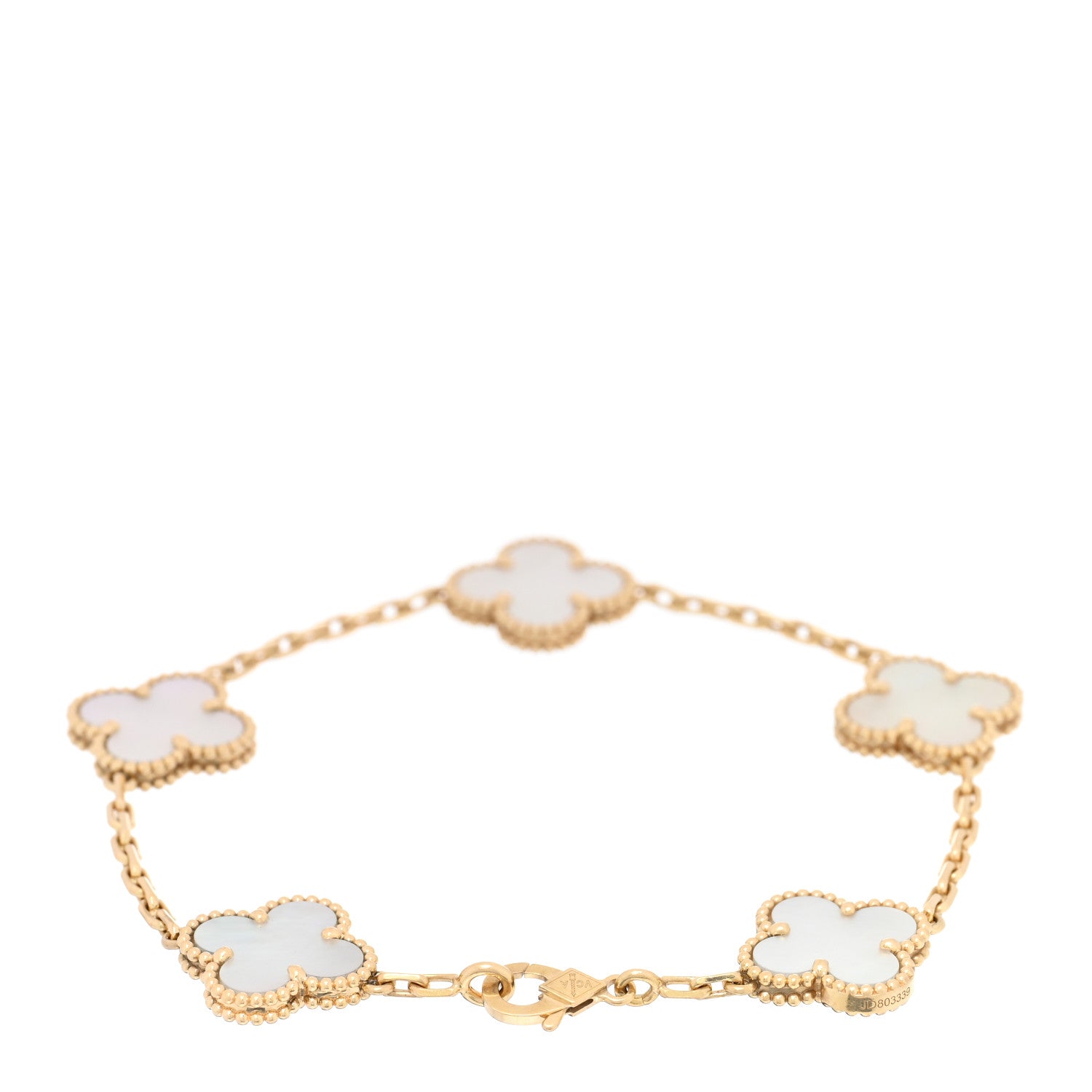 Van Cleef & Arpels 18K Yellow Gold Mother of Pearl 5 Motifs Vintage Alhambra Bracelet 2 of 4