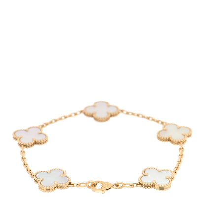 Van Cleef & Arpels 18K Yellow Gold Mother of Pearl 5 Motifs Vintage Alhambra Bracelet 2 of 4