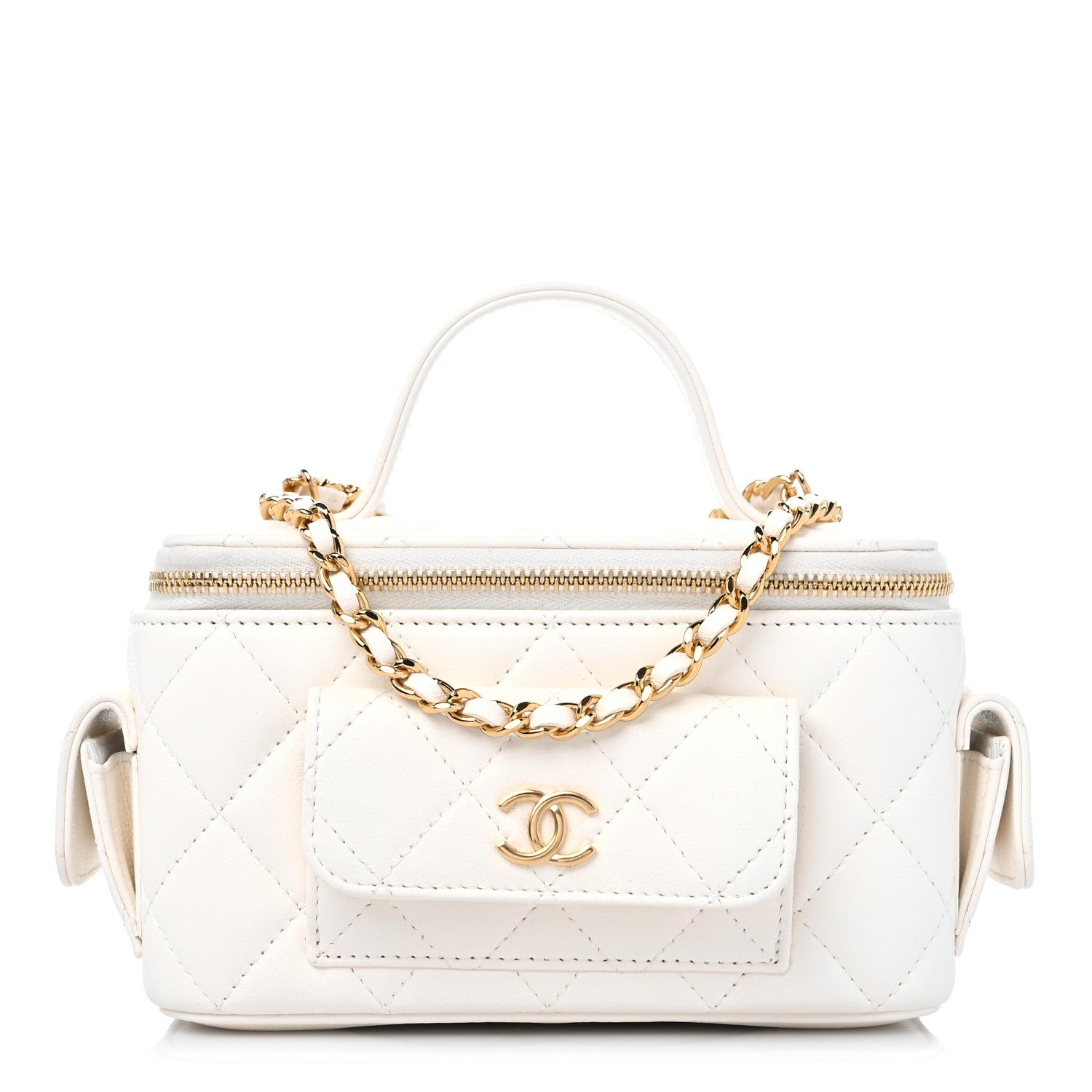 Chanel Lambskin Quilted Polly Pocket East West Top Vanity With Chain White 1 of 9