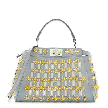 Fendi Goatskin Embellished Peekaboo Iconic Satchel Light Blue 1 of 13