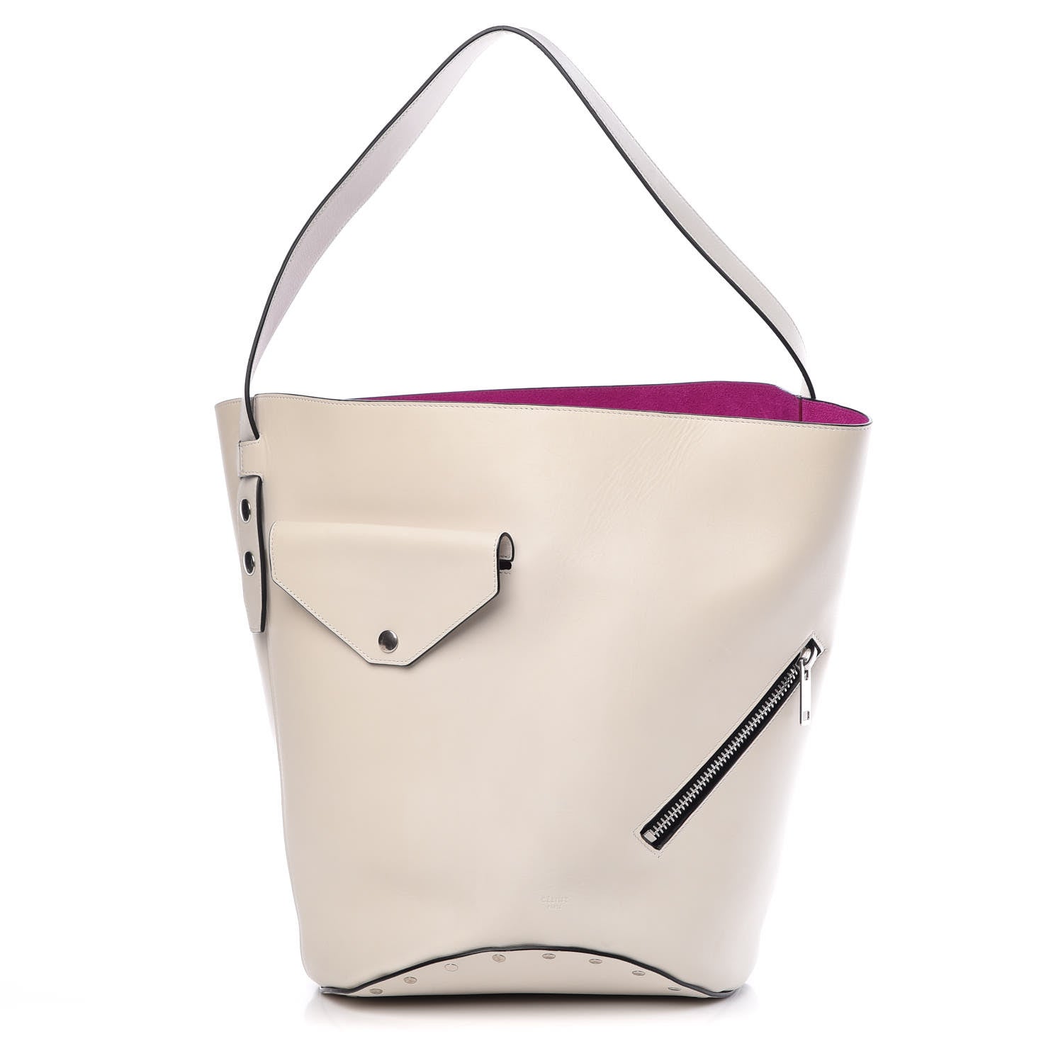 Celine Natural Calfskin Biker Bucket Shoulder Bag White Magenta 1 of 7