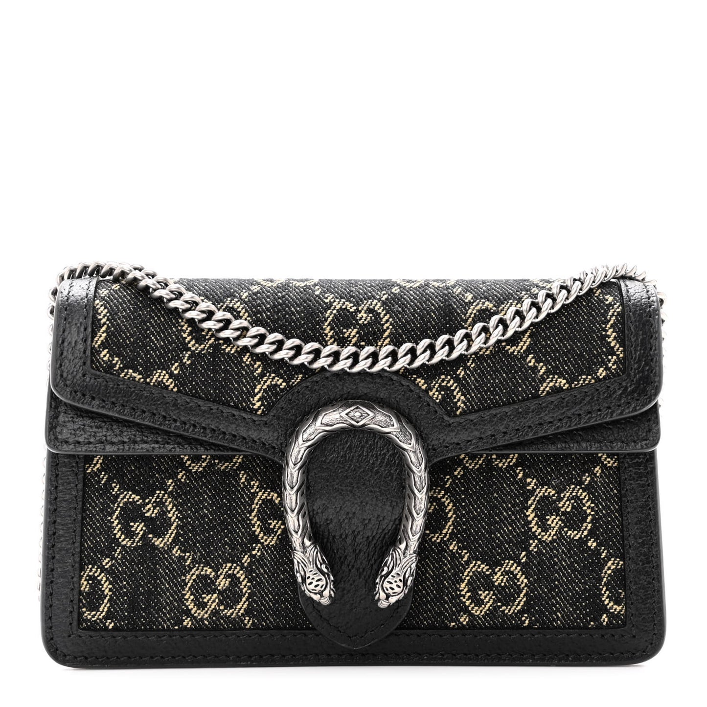 Jacquard Black Denim GG Monogram Super Mini Dionysus Shoulder Bag Black Ivory