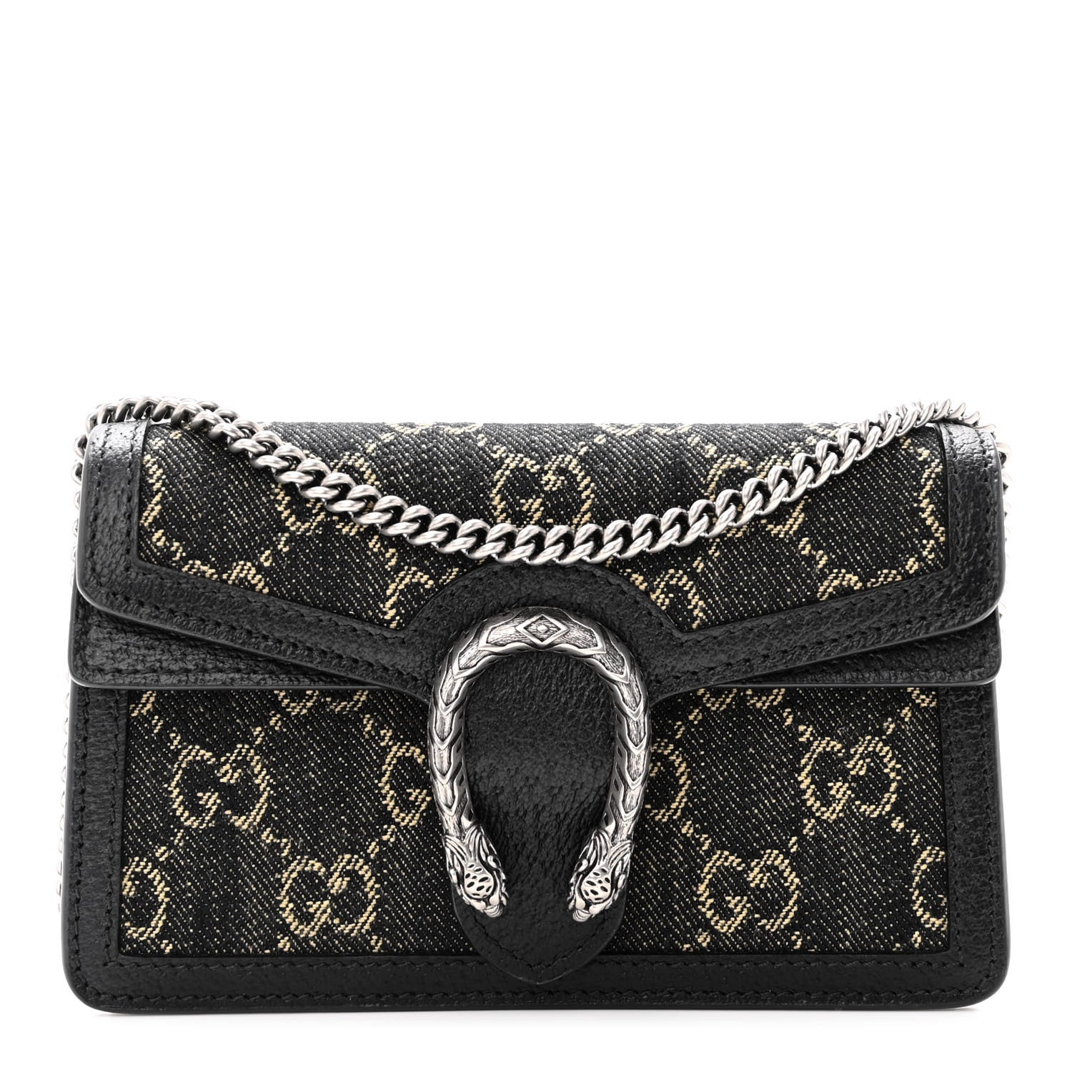 Gucci Jacquard Black Denim GG Monogram Super Mini Dionysus Shoulder Bag Black Ivory 1 of 9
