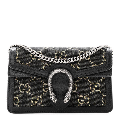Gucci Jacquard Black Denim GG Monogram Super Mini Dionysus Shoulder Bag Black Ivory 1 of 9