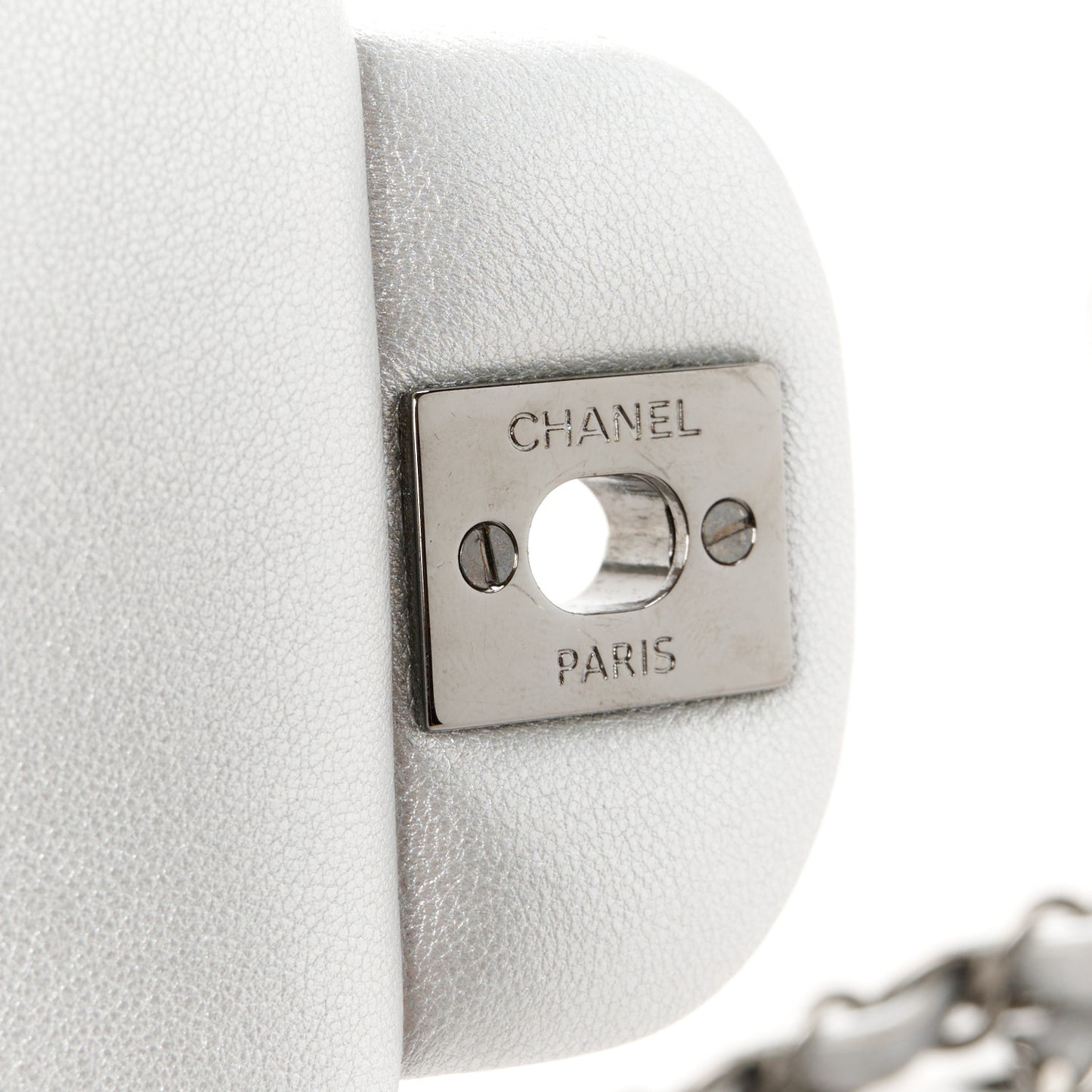 Perforated Metallic Lambskin Small CC Medals Flap Silver