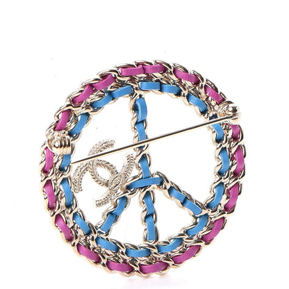 Chanel Metal Calfskin Braided Peace Sign CC Brooch Blue Purple Gold 3 of 5