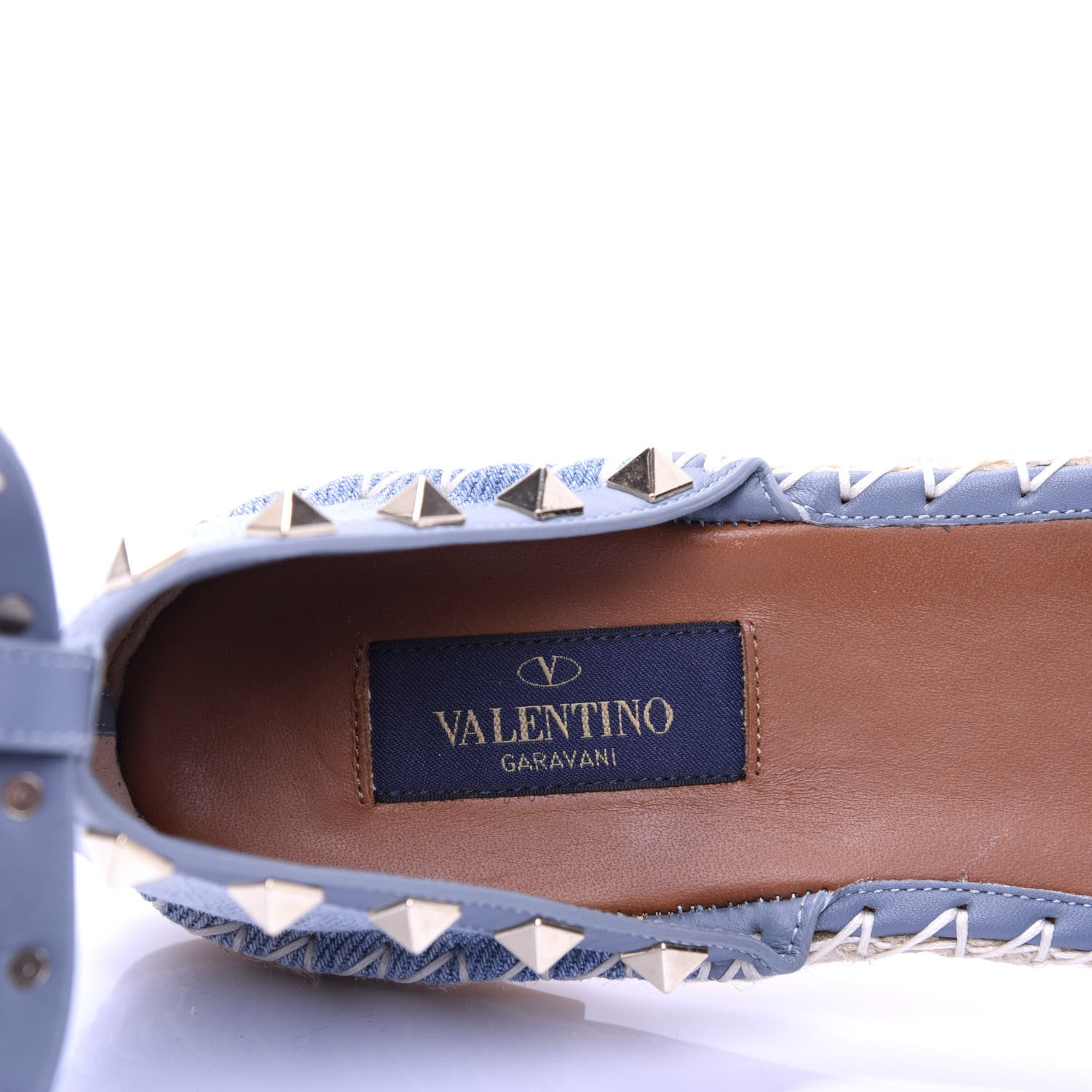 Valentino Garavani Denim Butterfly Rockstud Ankle Wrap Espadrille 20mm Flats 40 Light Denim 7 of 10