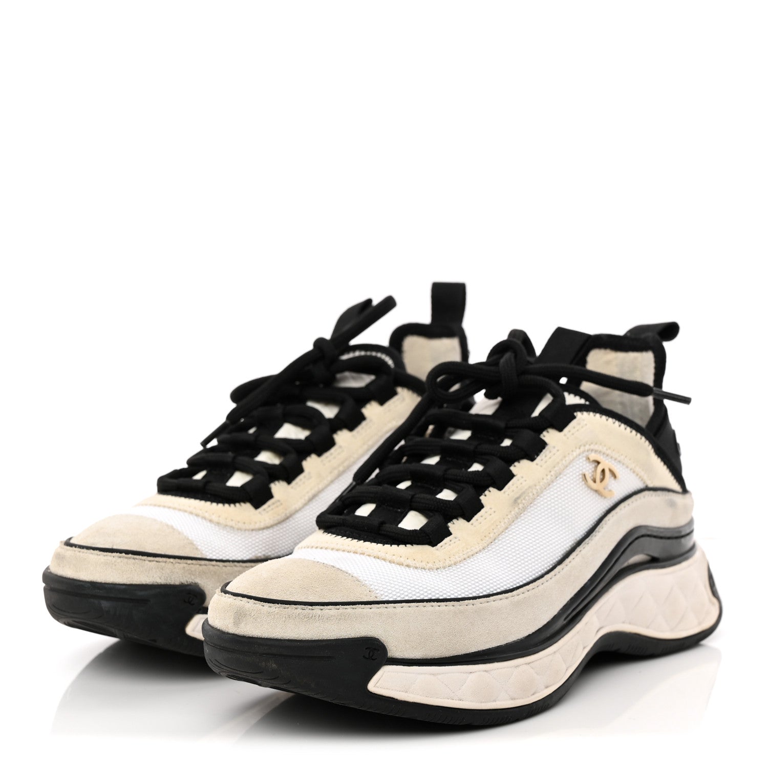 Chanel Velvet Calfskin Mixed Fibers CC Sneakers 36 Ivory Black 3 of 16