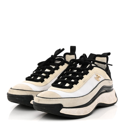 Chanel Velvet Calfskin Mixed Fibers CC Sneakers 36 Ivory Black 3 of 16