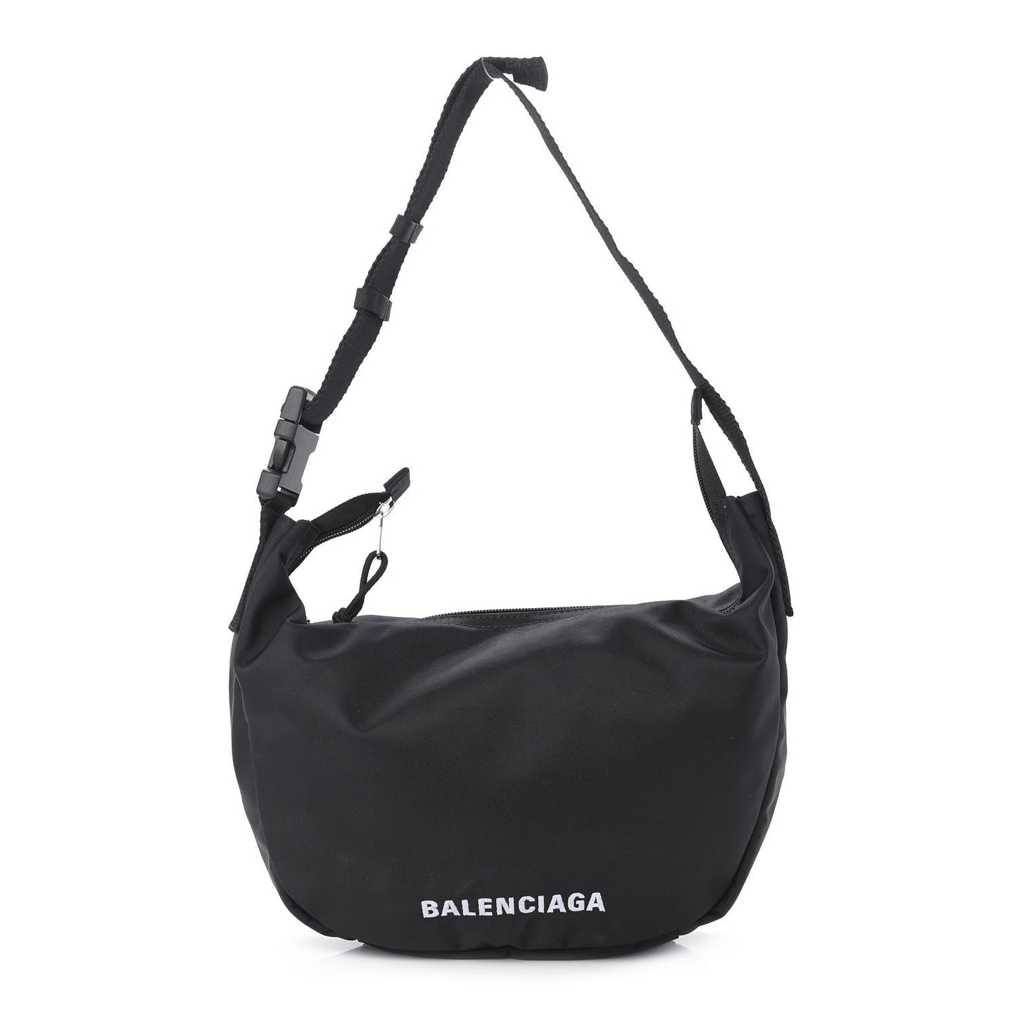 Recycled Sport Nylon Logo Embroidered Large Wheel Sling Bag Black White