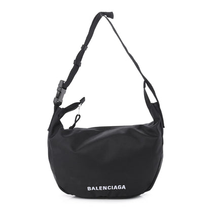 Balenciaga Recycled Sport Nylon Logo Embroidered Large Wheel Sling Bag Black White 1 of 10