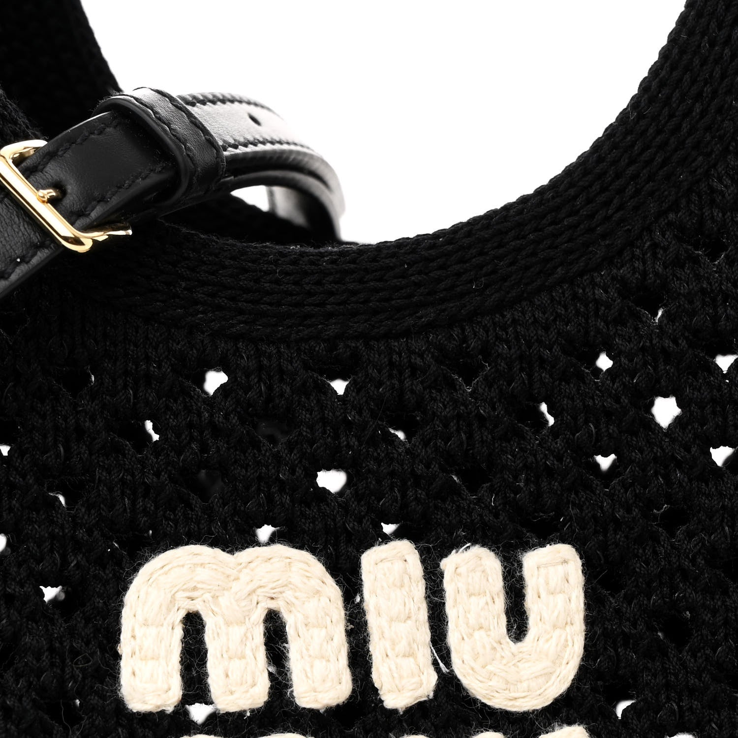 Miu Miu Cotton Mesh Ivy Tote Black White 9 of 11