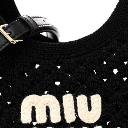 Miu Miu Cotton Mesh Ivy Tote Black White 9 of 11