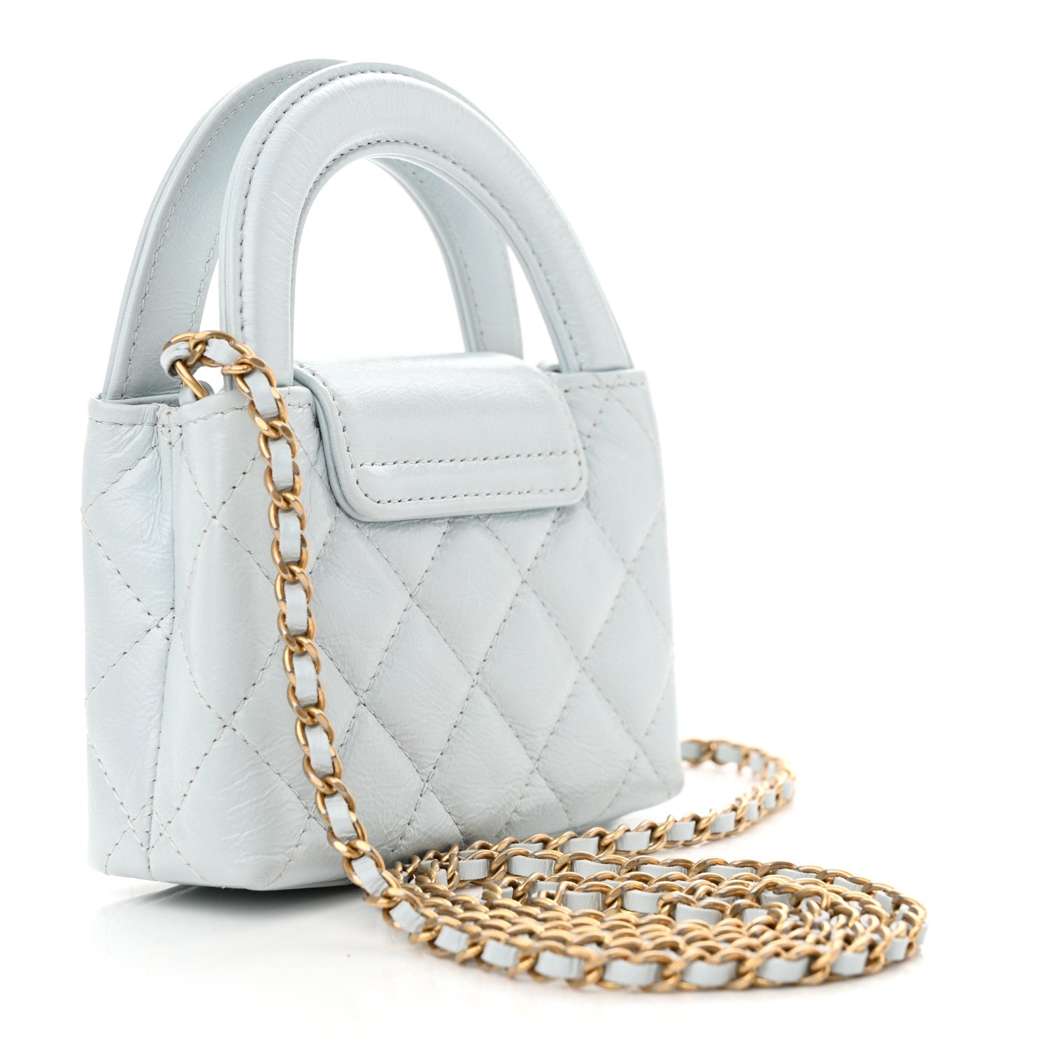 Chanel Shiny Aged Calfskin Quilted Mini Nano Kelly Shopper Light Blue 3 of 10