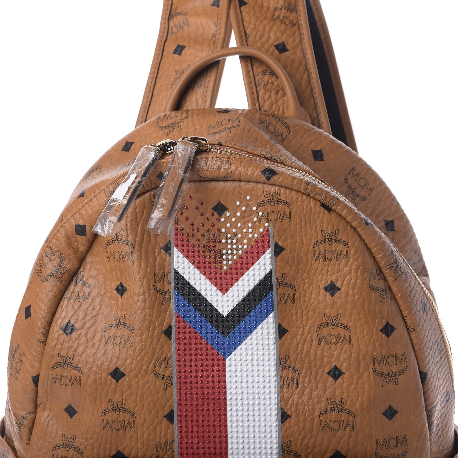 MCM Visetos Chevron Stripe Medium Stark Backpack Cognac 9 of 10