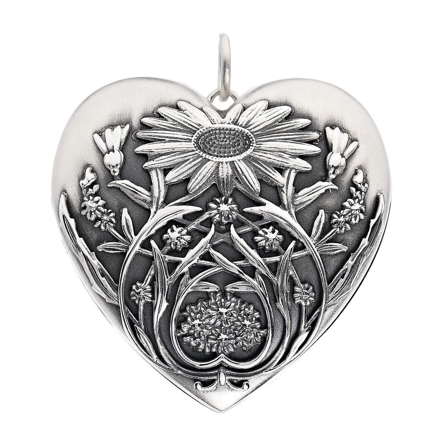 Sterling Silver Large Ziegfeld Daisy Heart Locket Pendant