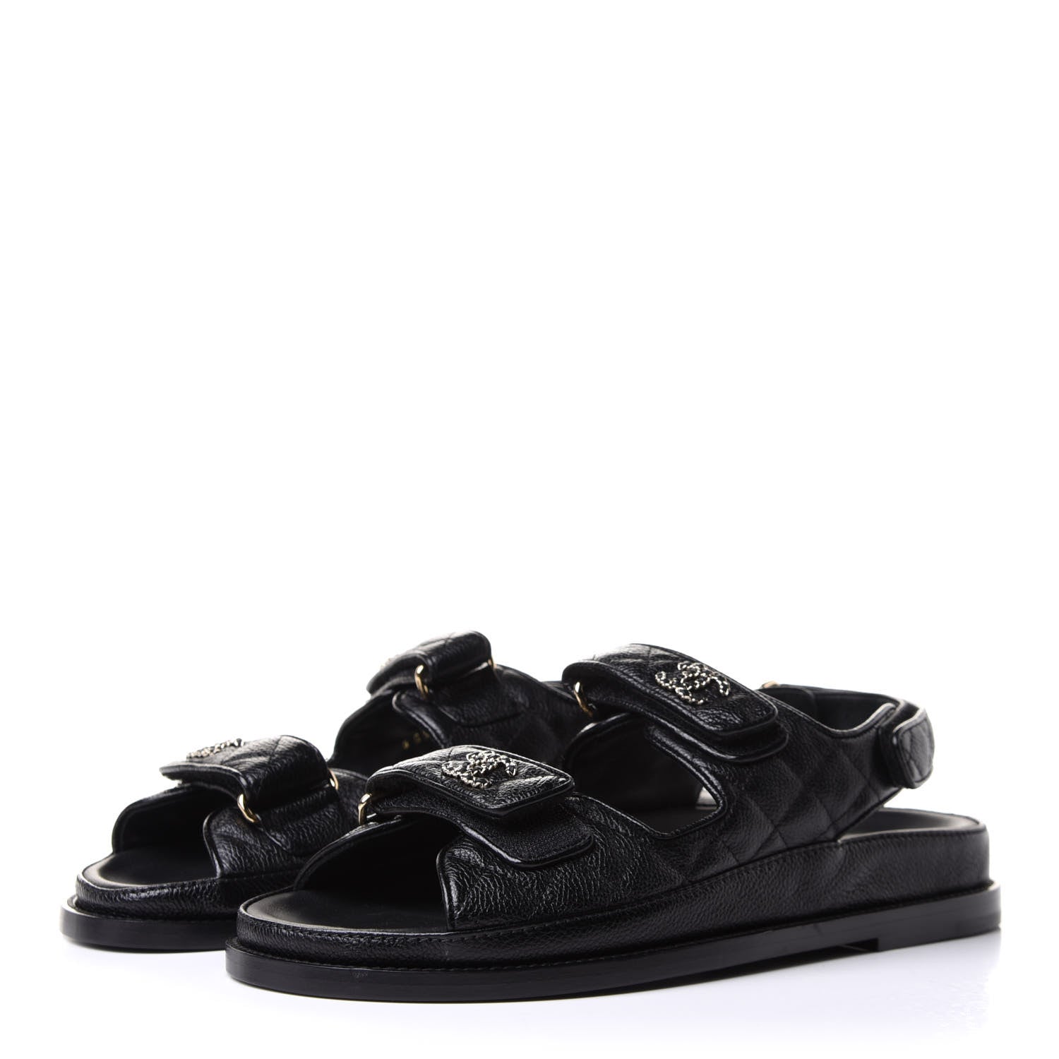 Chanel Grained Calfskin Velcro Dad Sandals 38.5 Black 3 of 10