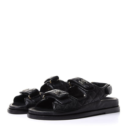 Chanel Grained Calfskin Velcro Dad Sandals 38.5 Black 3 of 10