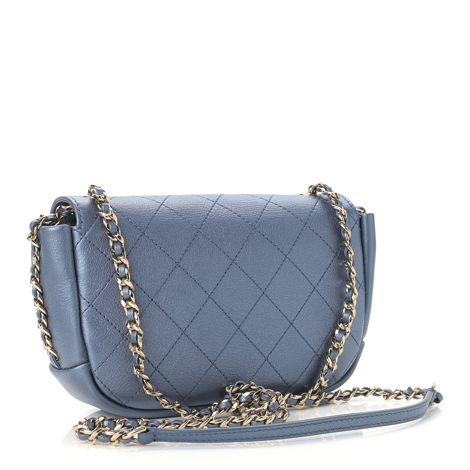 Chanel Metallic Goatskin Stitched Casual Trip Single Flap Blue 2 of 8