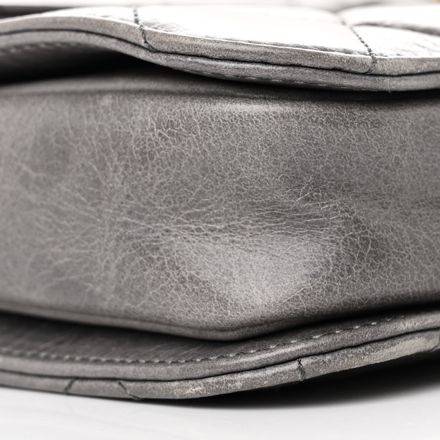 Glazed Calfskin Quilted Large Perfect Edge Flap Grey
