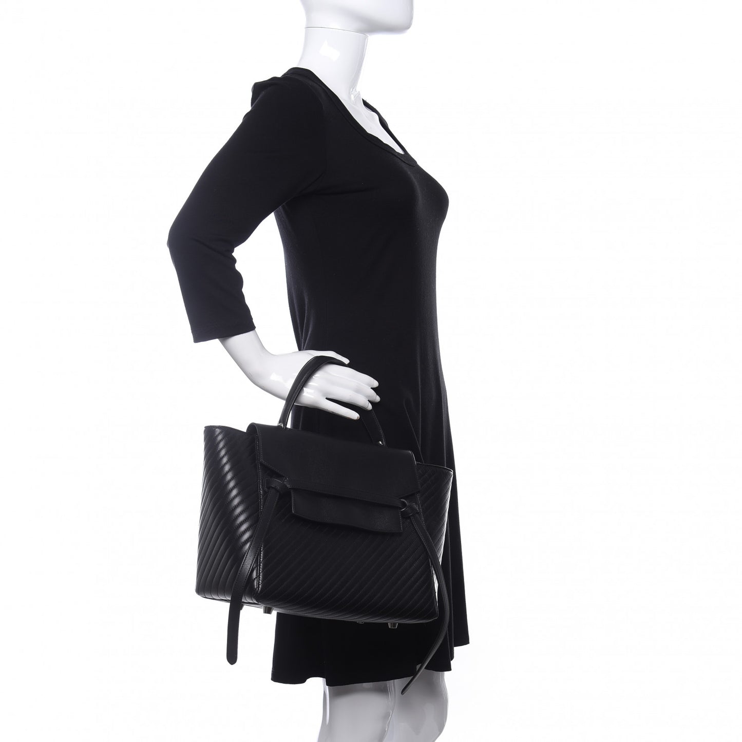 Calfskin Diagonal Quilted Mini Belt Bag Black