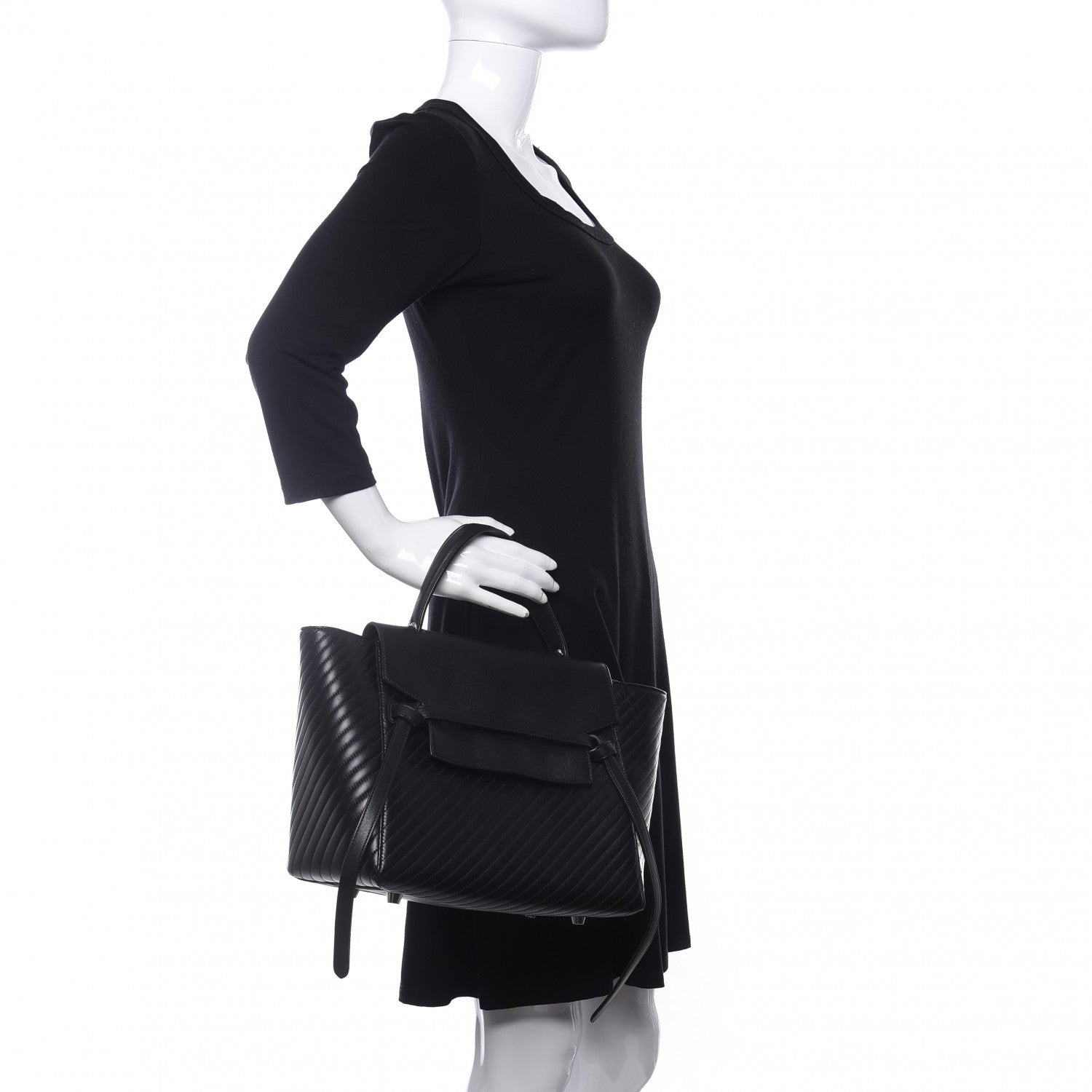 Celine Calfskin Diagonal Quilted Mini Belt Bag Black 3 of 16