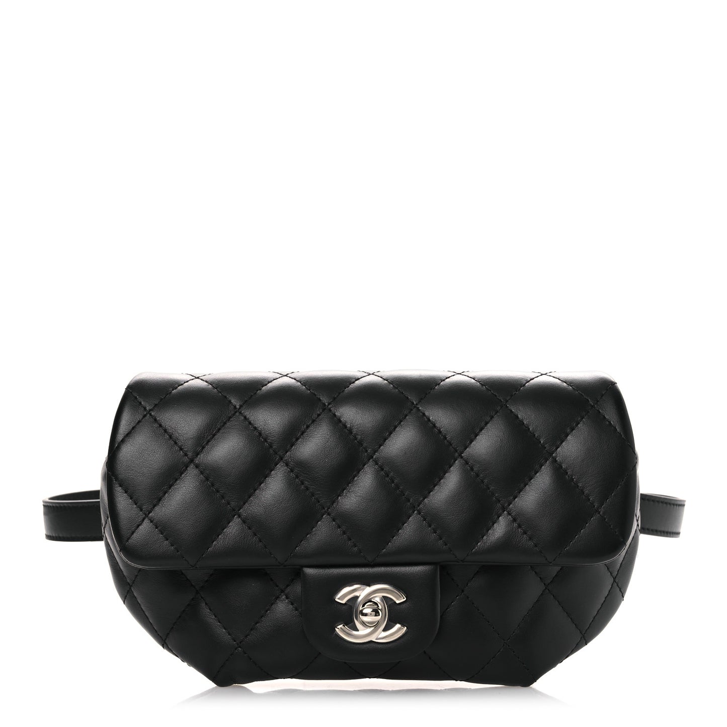 Calfskin Quilted CC Uniform Flap Belt Bag Black