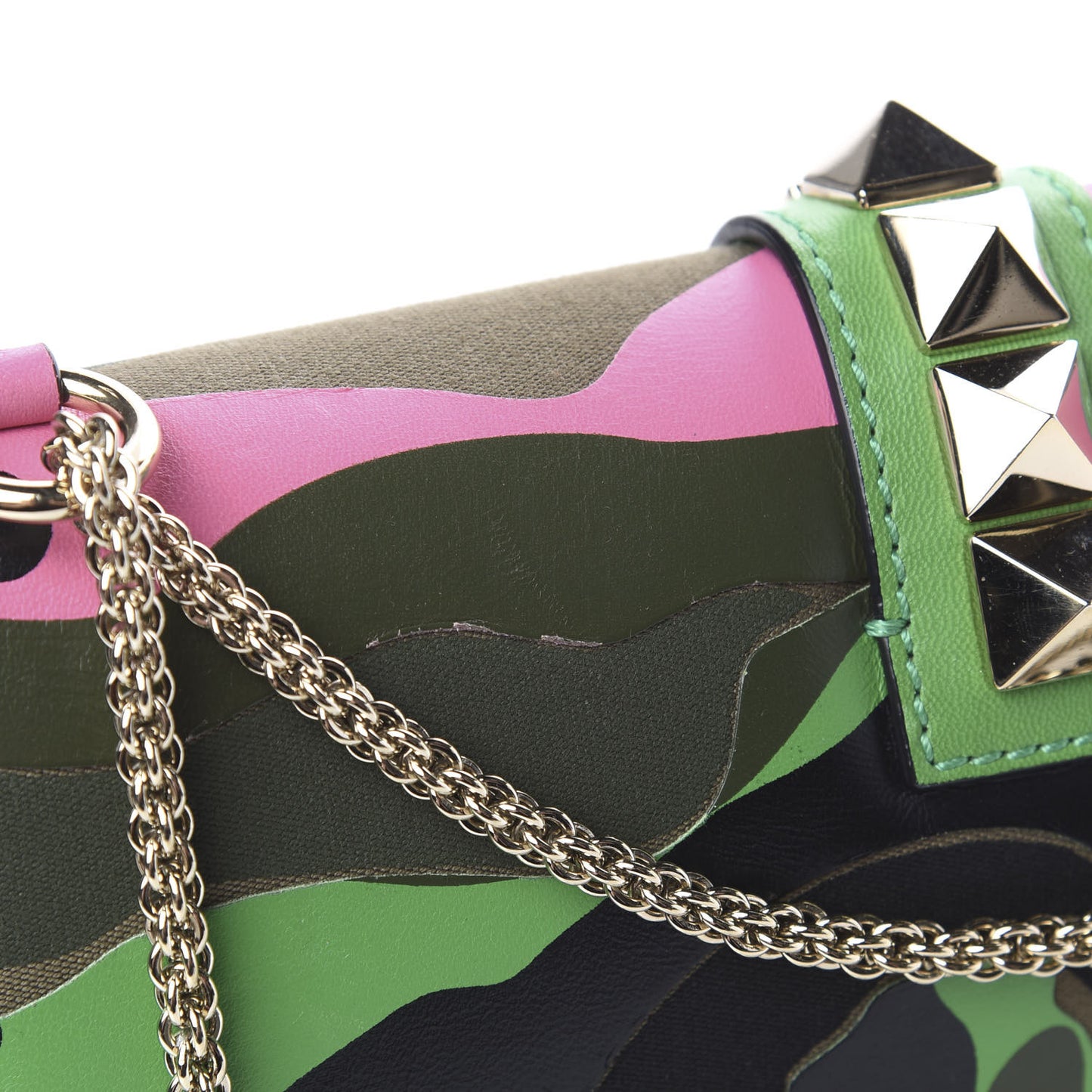 Nappa Canvas Camouflage Medium Glam Lock Rockstud Flap Multicolor