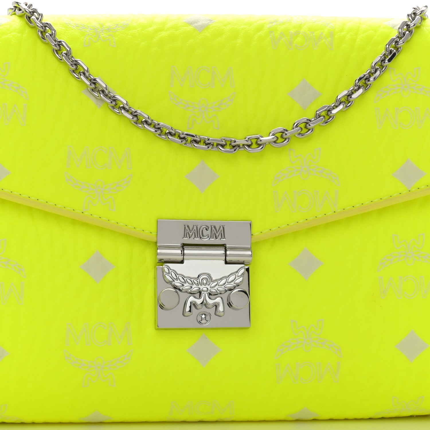 MCM Visetos Monogram Medium Millie Crossbody Bag Neon Yellow 8 of 11