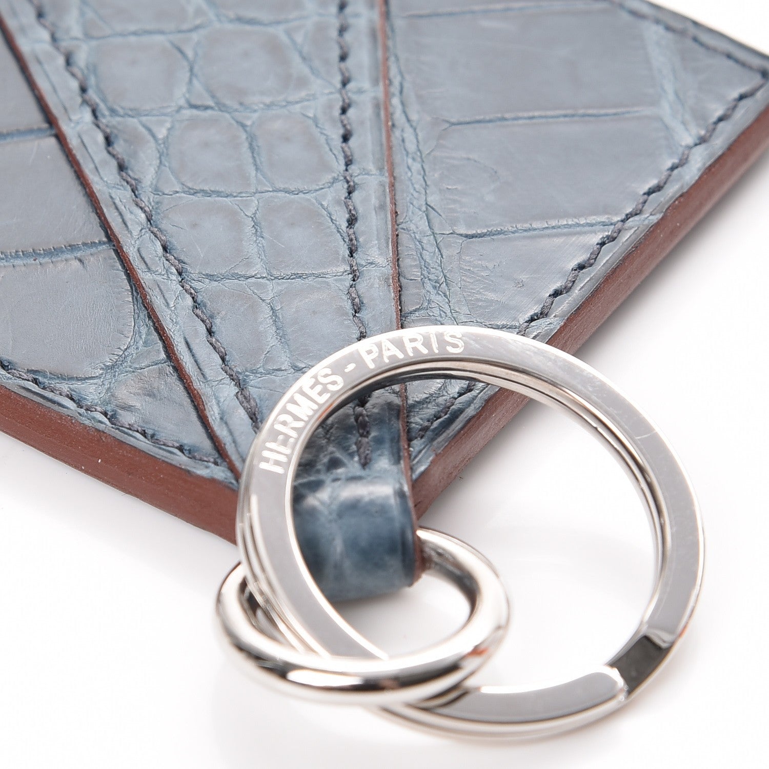 Hermes Matte Porosus Crocodile Petit H Keychain Blue Jean 4 of 5