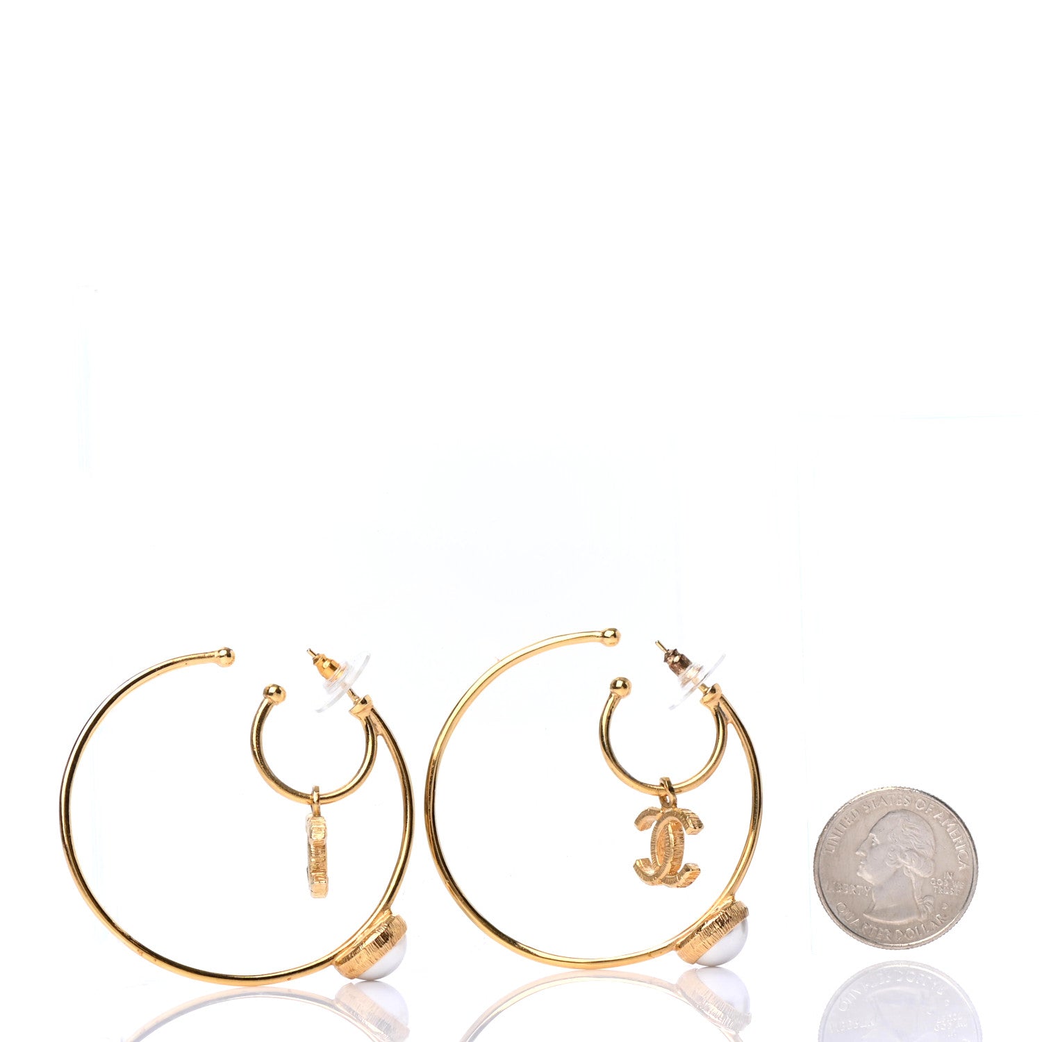 Chanel Pearl CC Tags Hoop Earrings Gold 2 of 4