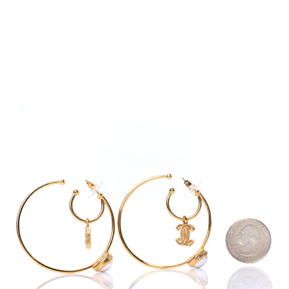 Chanel Pearl CC Tags Hoop Earrings Gold 2 of 4