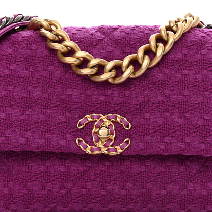 Chanel Tweed Quilted Large Chanel 19 Flap Purple 8 of 10