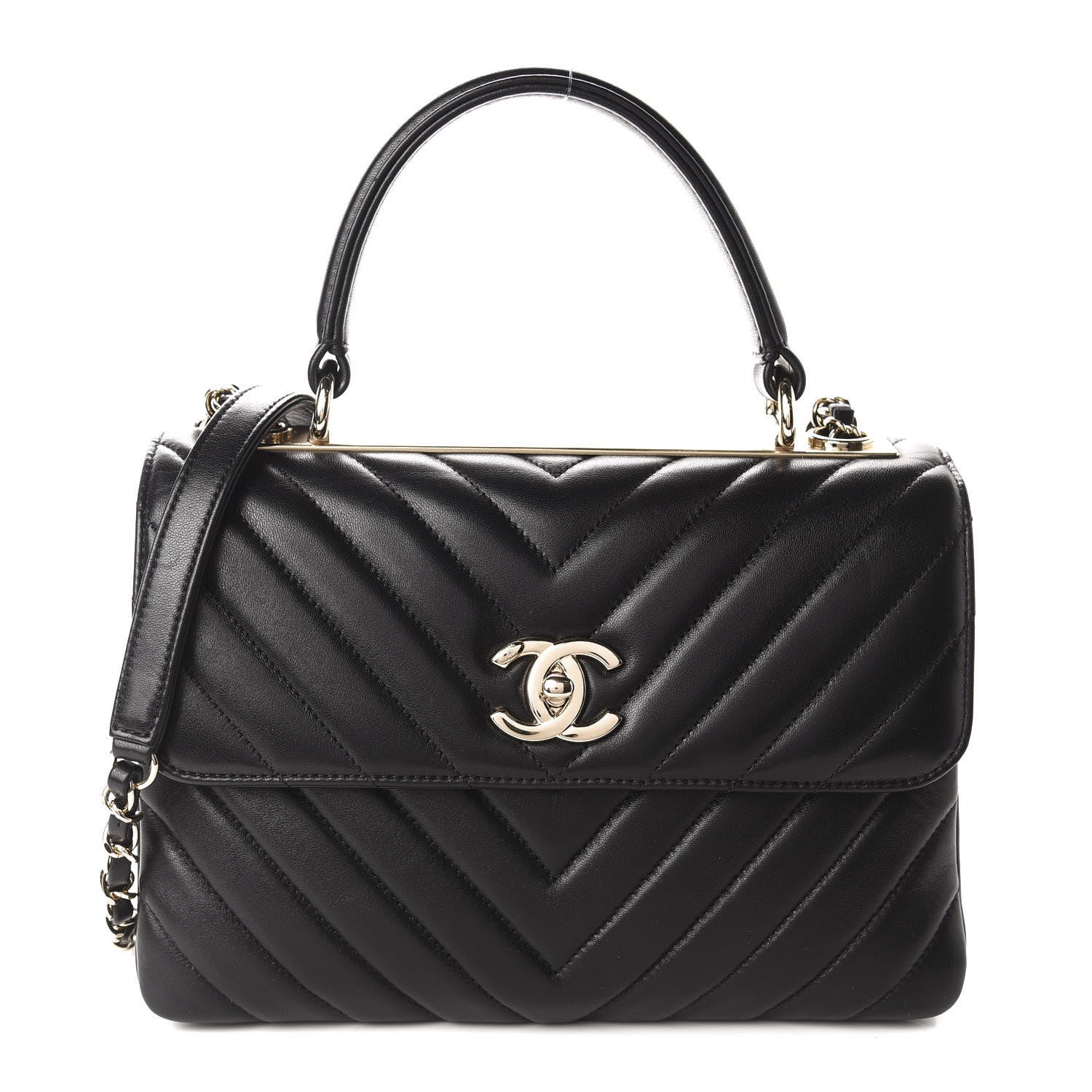 Chanel Lambskin Chevron Quilted Small Trendy CC Dual Handle Flap Bag Black 1 of 11