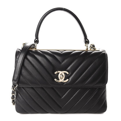 Chanel Lambskin Chevron Quilted Small Trendy CC Dual Handle Flap Bag Black 1 of 11