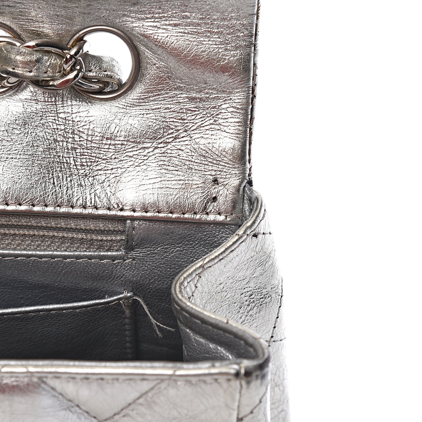 Metallic Aged Calfskin Quilted Jumbo Single Flap Silver