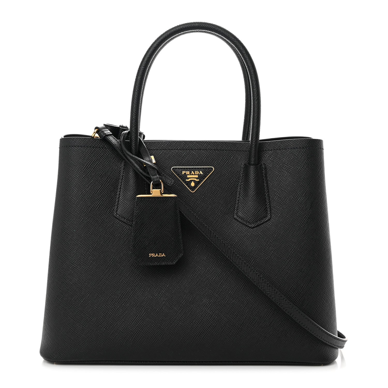Prada Saffiano Cuir Medium Double Handle Bag Black 1 of 11