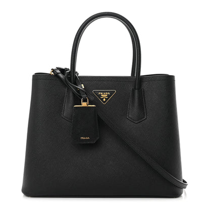 Prada Saffiano Cuir Medium Double Handle Bag Black 1 of 11