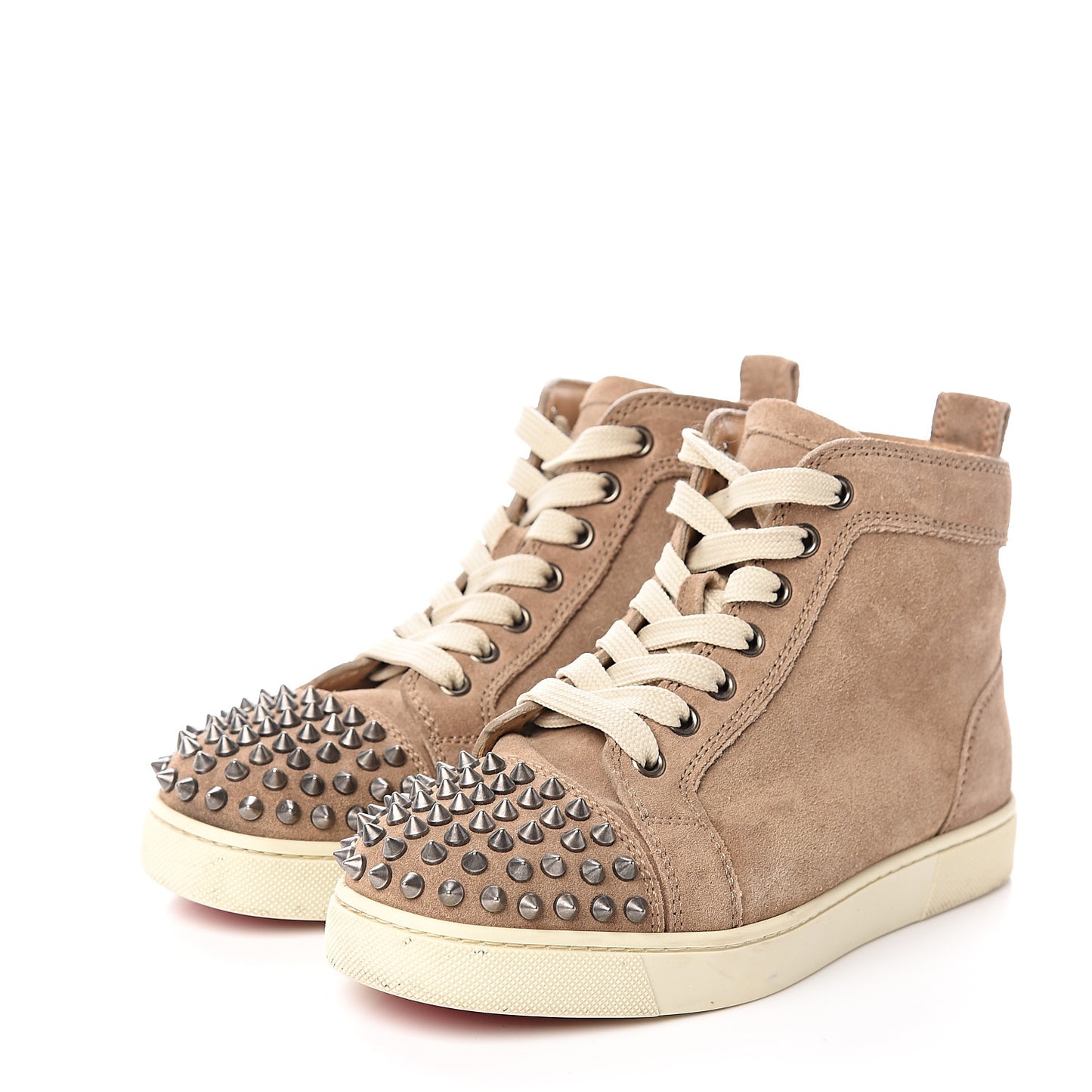 Veau Velours Womens Louis Spikes Flat Sneakers 35 Beige