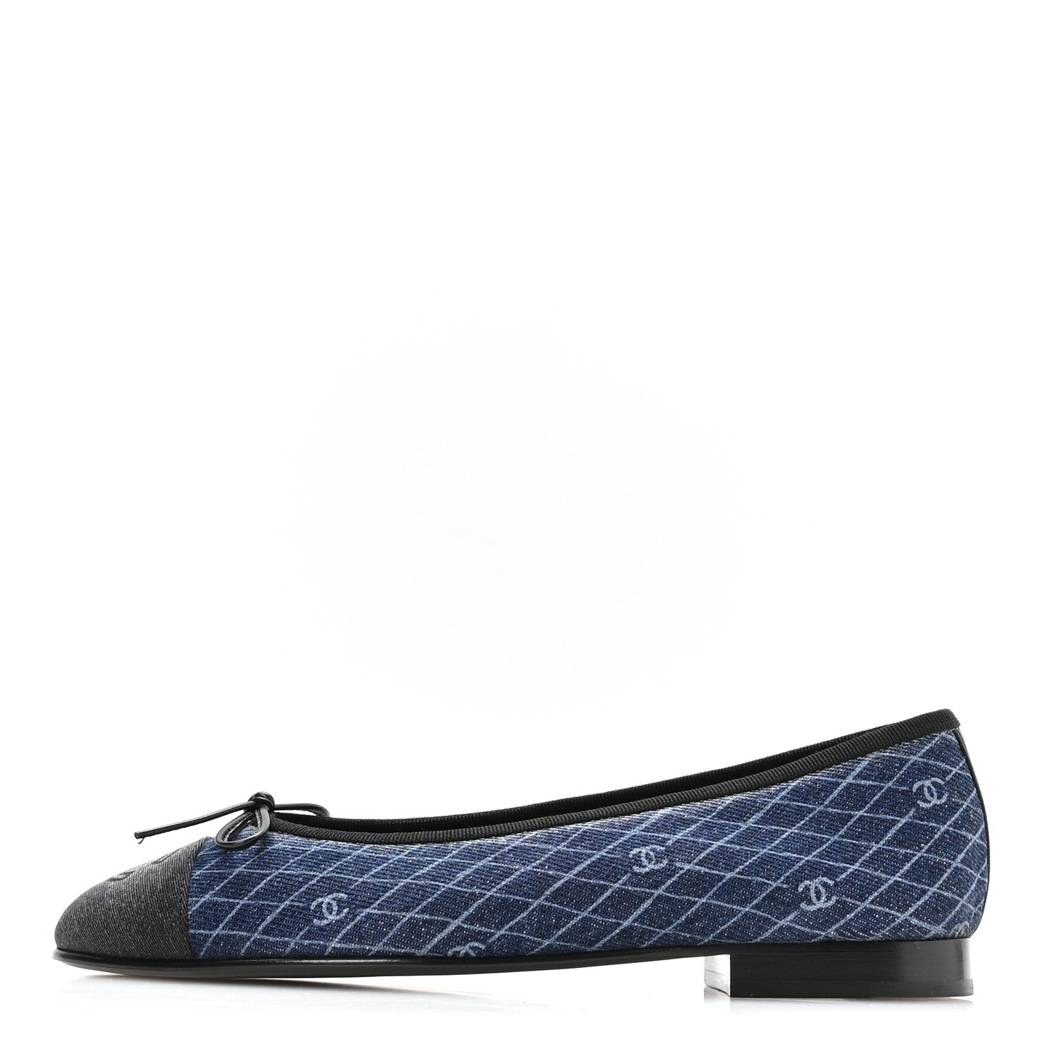 Chanel Denim Printed Quilt CC Cap Toe Ballerina Flats 37 Navy Blue Dark Grey 1 of 9