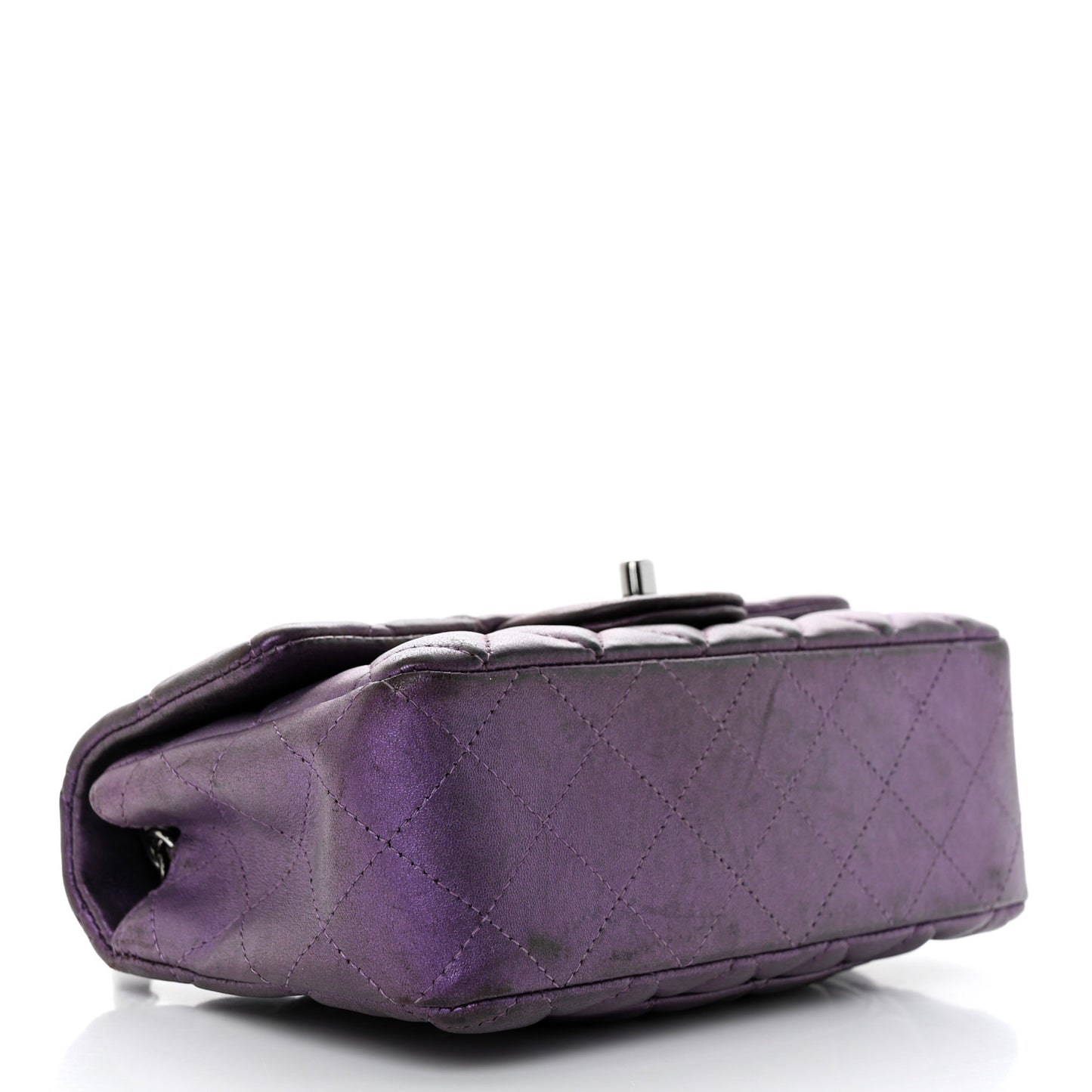 Iridescent Lambskin Quilted Mini Rectangular Flap Dark Purple