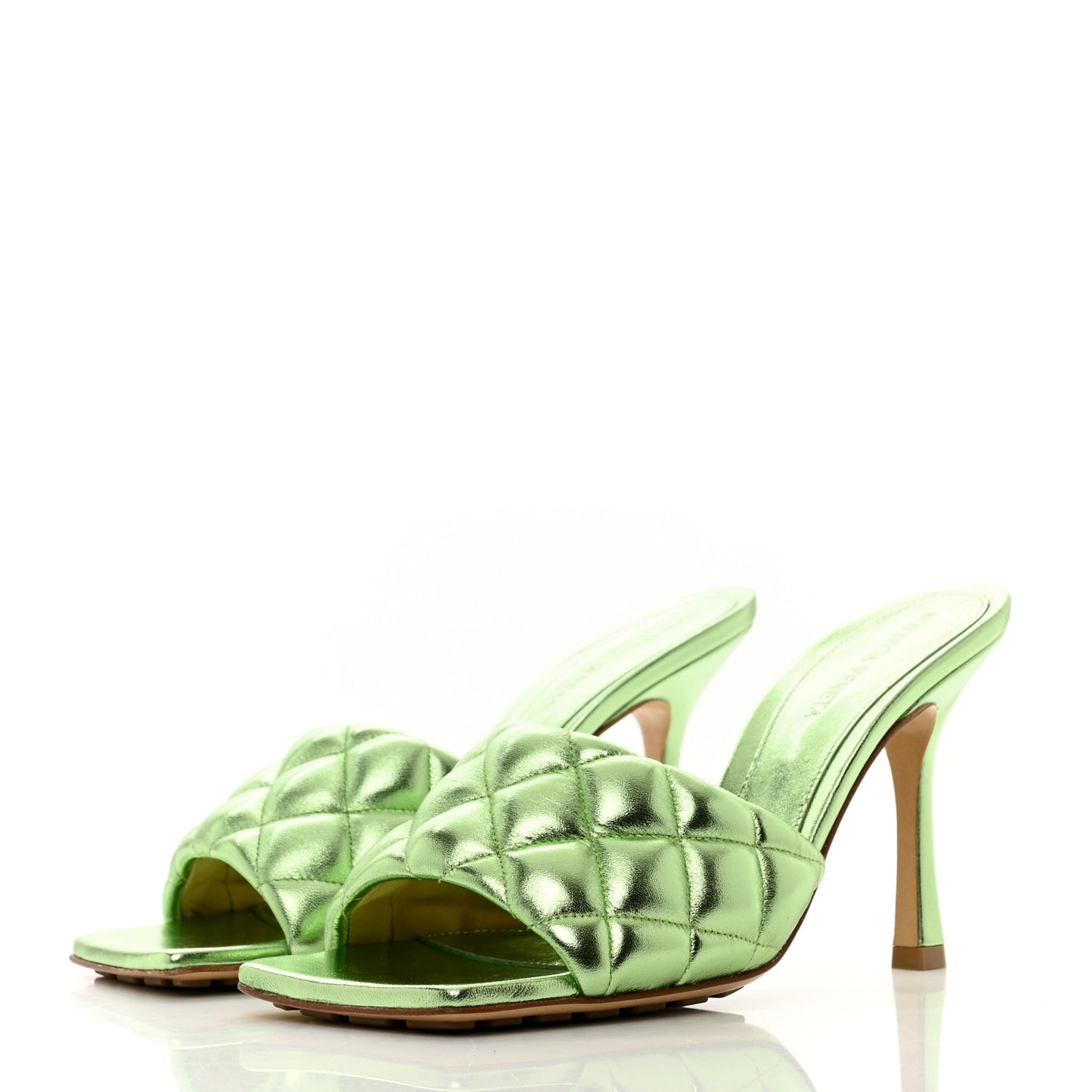 Metallic Nappa Reflection Matelasse Padded Mule Sandals 38 Pistachio