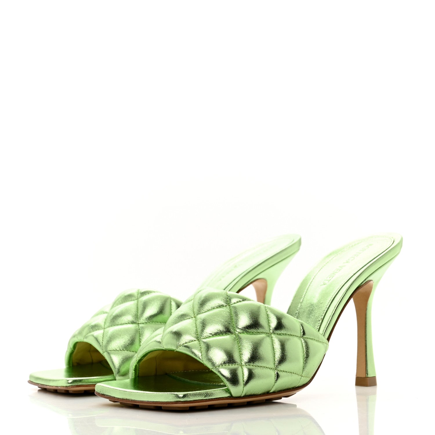 Bottega Veneta Metallic Nappa Reflection Matelasse Padded Mule Sandals 38 Pistachio 3 of 7
