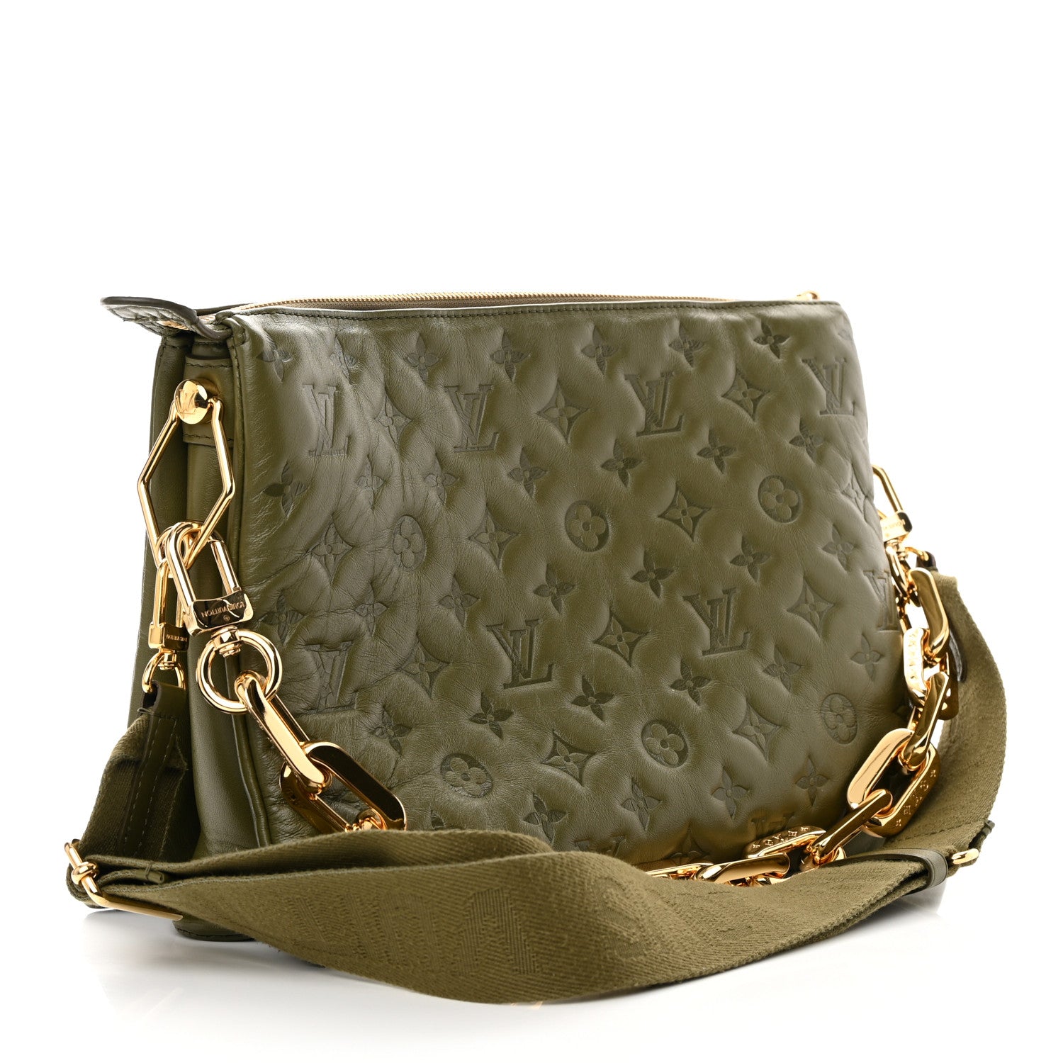 Louis Vuitton Lambskin Embossed Monogram Coussin MM Khaki 3 of 17