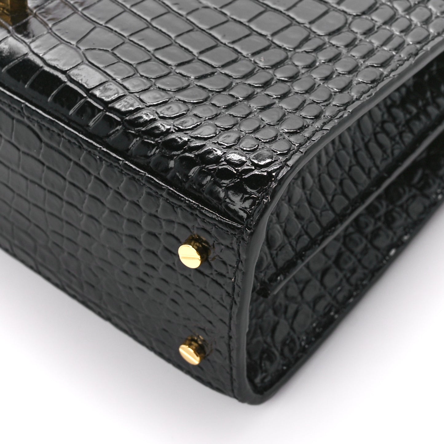 Calfskin Crocodile Embossed Mini Classic Monogram Cassandra Top Handle Black